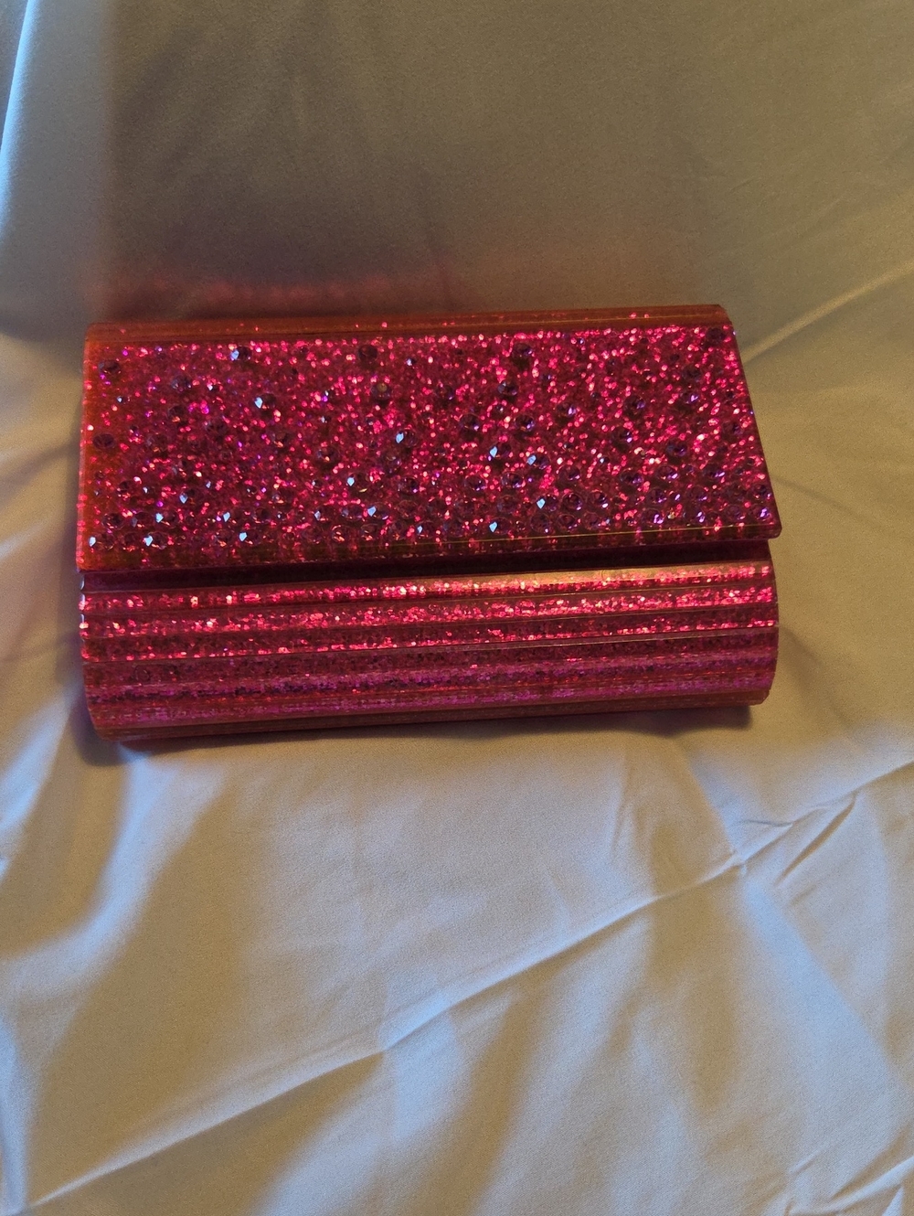 Kurt Geiger Hot Pink Glitter Crystal Clutch